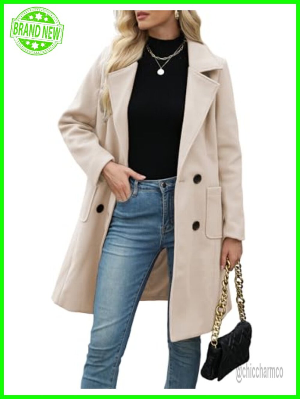 Wool Blend Mid-Long Pea Coat Double-Breasted Notch Lapel Winter